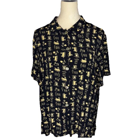 Vintage David Dart Shirt Black with Pearl Buttons GardenDesign Wear Women XL - Picture 1 of 8